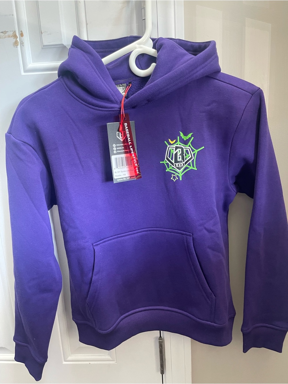 Baseball lifestyle 101 spiderweb Purple Graphic Logo Hoodie - Kids small